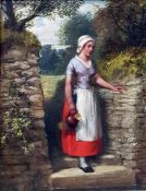 William Bromley (1835-1888) Oil on canvas Study of a woman carrying water jug, signed lower left,