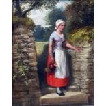 William Bromley (1835-1888) Oil on canvas Study of a woman carrying water jug, signed lower left,