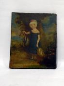 19th century School Oil on canvas Study of a girl holding a fruit laden basket by tree, unsigned, 28