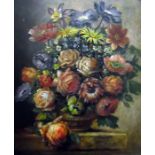 19th century English school Oil on board Still life study of flowers in vase, unsigned, 51.5cm x 4