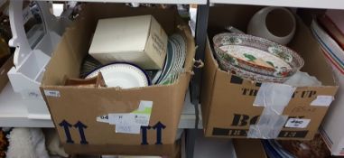 Two boxes of miscellaneous items to include 20th Century Chinese bowl with dragon decoration,