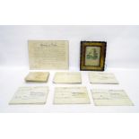 Box containing citations, deeds and indentures on velum, including one signed by George VI and a