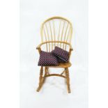 Beech framed high stickback elbow rocking chair