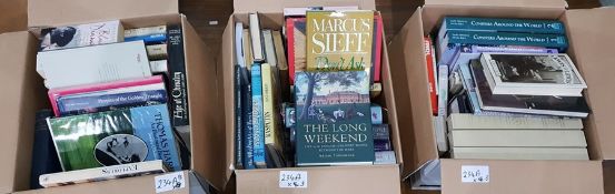 Three boxes of assorted books including  history, architectural history, biography etc. (3)