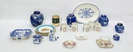 Four various Chinese prunus decorated ginger jars, four dessert plates decorated with floral