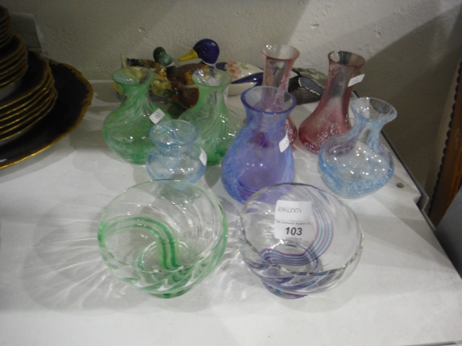 Assorted 20th century coloured glass vases, probably Caithness and four duck ornaments - Image 2 of 10