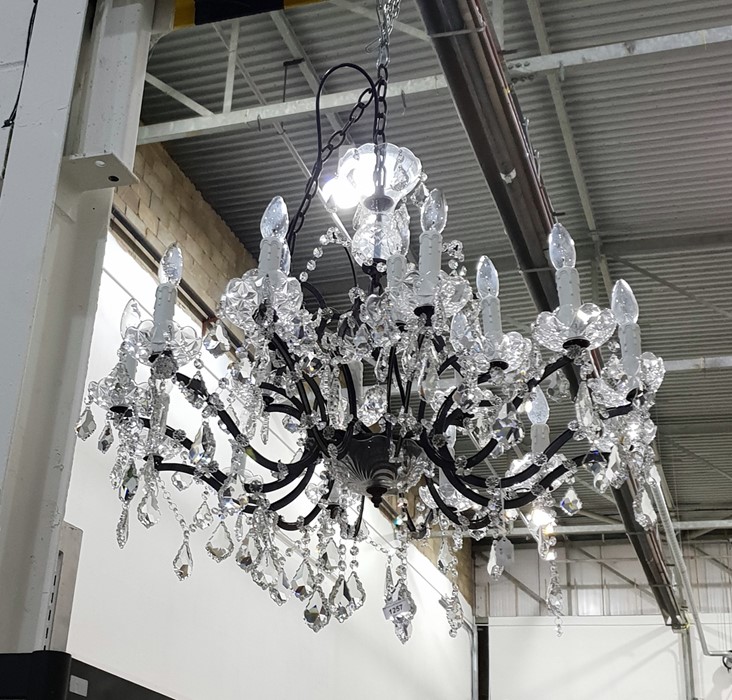 Elaborate 18-light prismatic chandelier with swags and pendulum drops