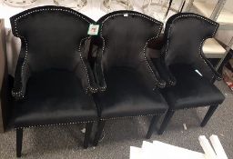 Set of three high back armchairs with studded upholstery, on square tapering legs (3) (VAT payable