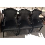 Set of three high back armchairs with studded upholstery, on square tapering legs (3) (VAT payable