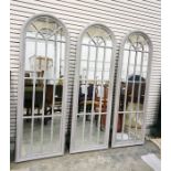 Three grey painted arched mirror panels, height 180cm (3)