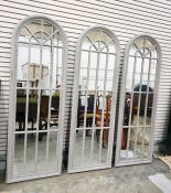 Three grey painted arched mirror panels, height 180cm (3)