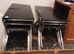 LOT WITHDRAWN Set of four nests square leather-top occasional tables with cross-framed chrome