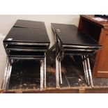 LOT WITHDRAWN Set of four nests square leather-top occasional tables with cross-framed chrome