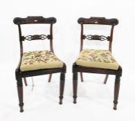 Set of six 19th century rosewood dining chairs with carved top and back rails, cane seat above
