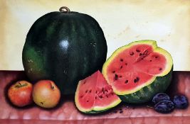 Large quantity of limited edition prints by F M Elliot, still life watermelon and fruit, all unframe