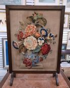 Victorian wool and beadwork floral tapestry panel