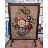 Victorian wool and beadwork floral tapestry panel