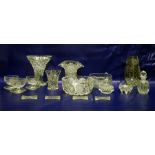 Assorted cut glassware to include heavy cut glass bowl, six sundae dishes, various vases, etc