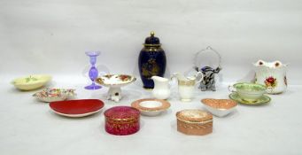 Royal Worcester lidded dressing table pot decorated on a ground with gilt decoration, various