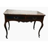 Late Victorian Georgian style pink veined marble-top side table, the pair of frieze drawers with bli