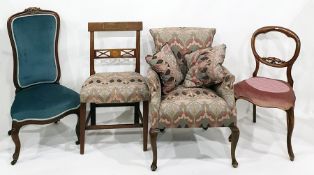Early 20th century armchair in Art Nouveau style upholstery, raised upon cabriole supports, a ballon