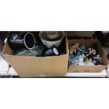 Two boxes of miscellaneous china and glassware to include continental decorative figurines