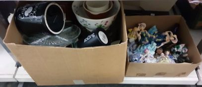 Two boxes of miscellaneous china and glassware to include continental decorative figurines