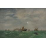 19th Century School Oil on Canvas Steamboat and sailing vessels on a wavy sea 37cm x 59cm