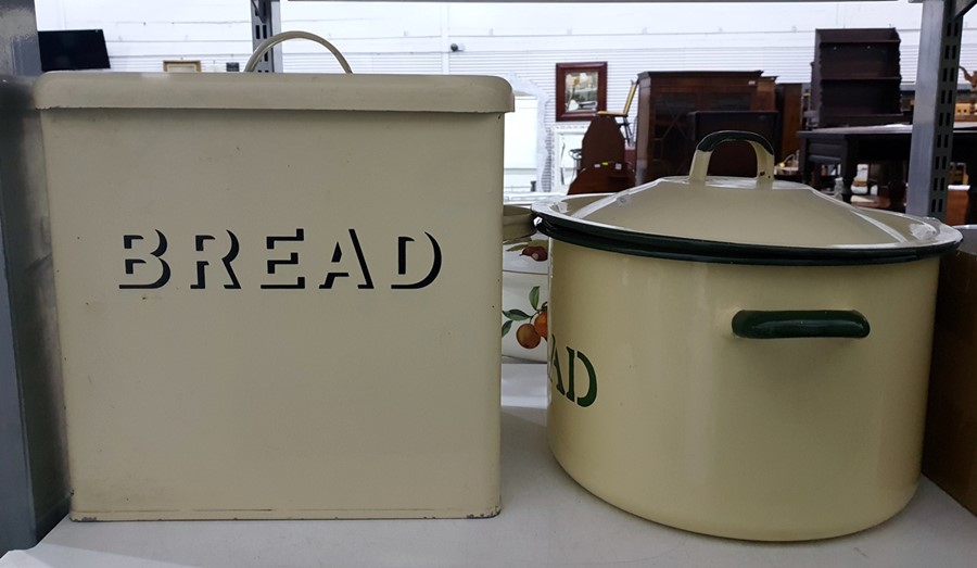 Two tin bread bins