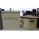 Two tin bread bins