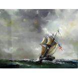 Dion Pears (1929-1985) Oil on canvas Sailing galleon at sea, signed lower left, 71cm x 91cm