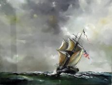 Dion Pears (1929-1985) Oil on canvas Sailing galleon at sea, signed lower left, 71cm x 91cm