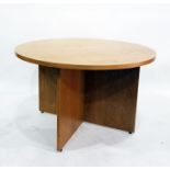 Modern circular oak dining/breakfast table on X-shaped solid underframe and four oak bentwood framed