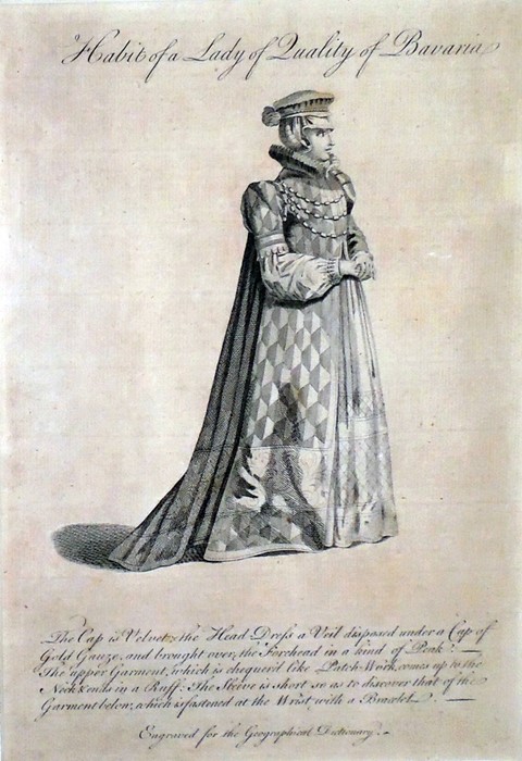 Four black and white engravings from The Geographical Dictionary  "Full Dress of a Lady of Nurembur - Image 3 of 4