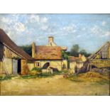 Davidson Oil on canvas  Farmyard scene with figure feeding chickens, signed lower right, 44cm x 59