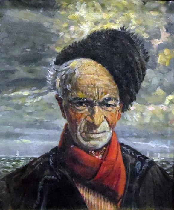 Early 20th century School Oil on canvas Head and portrait study Fisherman in a red neckerchief and