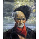 Early 20th century School Oil on canvas Head and portrait study Fisherman in a red neckerchief and