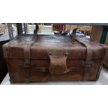 Brown leather trunk, the sides marked 'Priday'