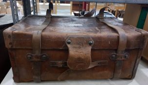 Brown leather trunk, the sides marked 'Priday'