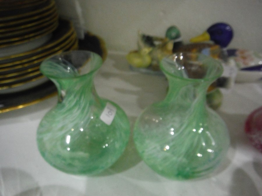 Assorted 20th century coloured glass vases, probably Caithness and four duck ornaments - Image 8 of 10