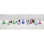 Assorted 20th century coloured glass vases, probably Caithness and four duck ornaments