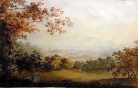 Henry Ashburnham  Watercolour drawing Late 18th century rural landscape with figures seated beneat