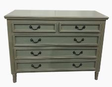 Pair of painted chests of drawers, each with two short and three long drawers, with modern black