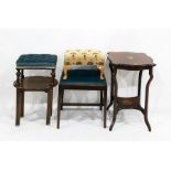 Edwardian rosewood occasional table with undershelf and four stools, various (5)