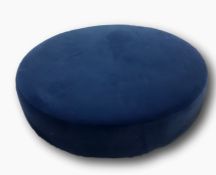 Circular pouffe upholstered in a dark blue fabric, 147cm diameter