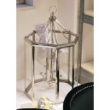 Four-light metal hanging lantern with chromed steel octagonal frame (VAT payable on hammer)