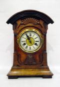 Late 19th century walnut cased German, "Junghans" mantel clock with enamel dial and striking