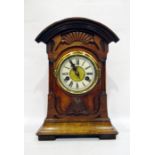 Late 19th century walnut cased German, "Junghans" mantel clock with enamel dial and striking