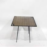 1950's style square coffee table by Baxter, on black painted metal supports