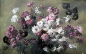 Alice Van Heddegham Oil on canvas Still life study of pink and white flowers, signed lower right,
